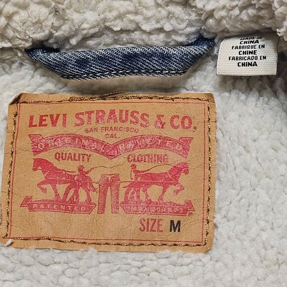 Levis Mens Sherpa-Lined Denim Trucker Jacket Blue Medium Warm Casual Outerwear - Picture 9 of 15